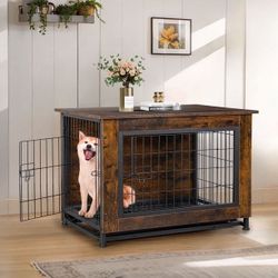 Wooden Dog Crate Furniture,Double-Doors Kennel Indoor with Divider and Removable Tray,End Table Dog Crate for Decoration 38.6"L x 25.6"W x 26.8"H