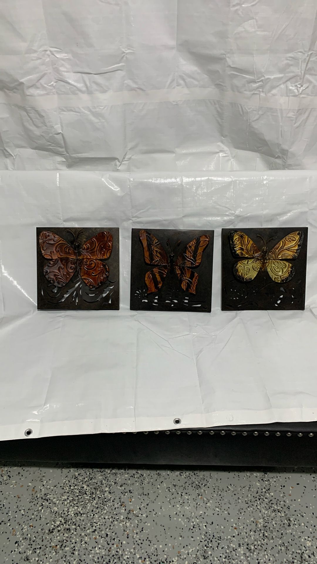 Three-piece metal butterfly wall art
