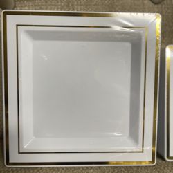 Wedding/valentine Day Stylish Beautiful Party Set White And Gold Plates 2 Sets Of Different Sizes Forks Knives Spoons   