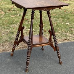 Antique Victorian Tiger Oak Two Tiered Lamp Stand