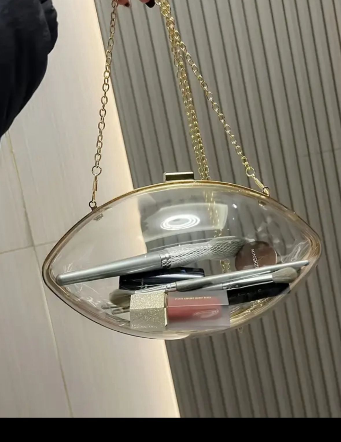 Golden Acrylic Clutch Handbag, Transparent