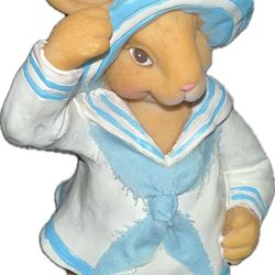 Vintage Easter Sailor Bunny Rabbit With A Duck Hello Spring Figurine Sculpture 