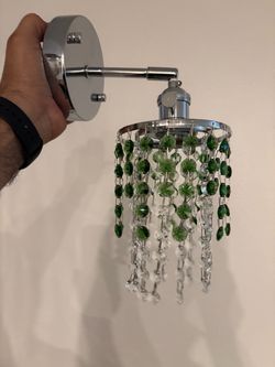 Shenmoyl set of 2 green double-layered crystal light fixtures with a chrome-plated finish. Set of 2 Crystal Battery Operated Wall Sconce, Rechargeable