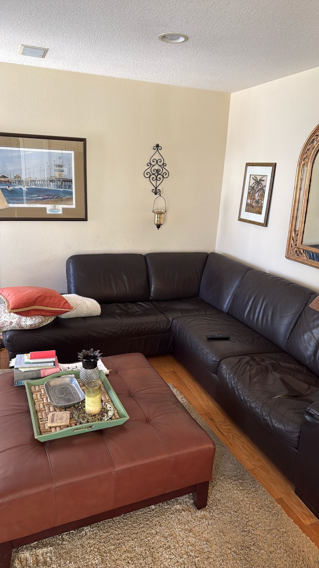 Premium Ethan Allen Black Leather Couch And Ottoman