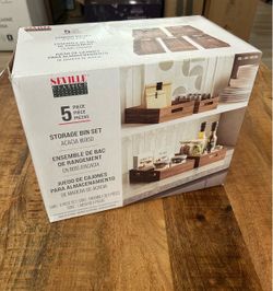Seville Classics Acacia Storage 5-Piece Set w/ Cutout Handles Like New