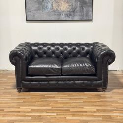 Black Leather Chesterfield Sofa (Retail $3,780)