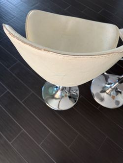 White Leather Bar Stools with Chrome Base