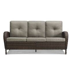 PARKWELL Outdoor 3 Seats Couch Patio Sofa Furniture, All-Weather Wicker Rattan Sofa with Cushions,Gray
