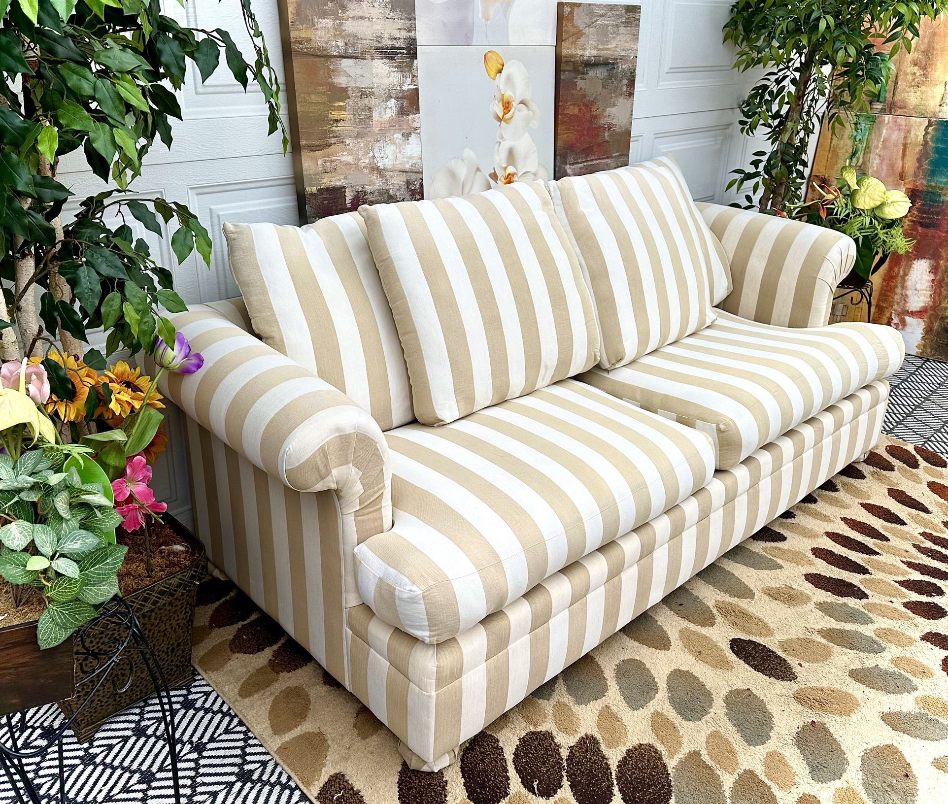 (Free Delivery) Bauhaus Striped Elegant Tan Yellow couch