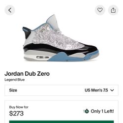 Jordan dub Zero “legend Blue” Brand New Size 7.5 Men 