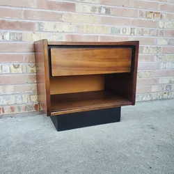 Mid Century Modern Walnut Plinth Base Nightstand Vintage
