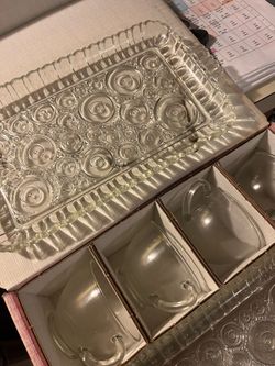 Vintage snack trays with cups set of four
