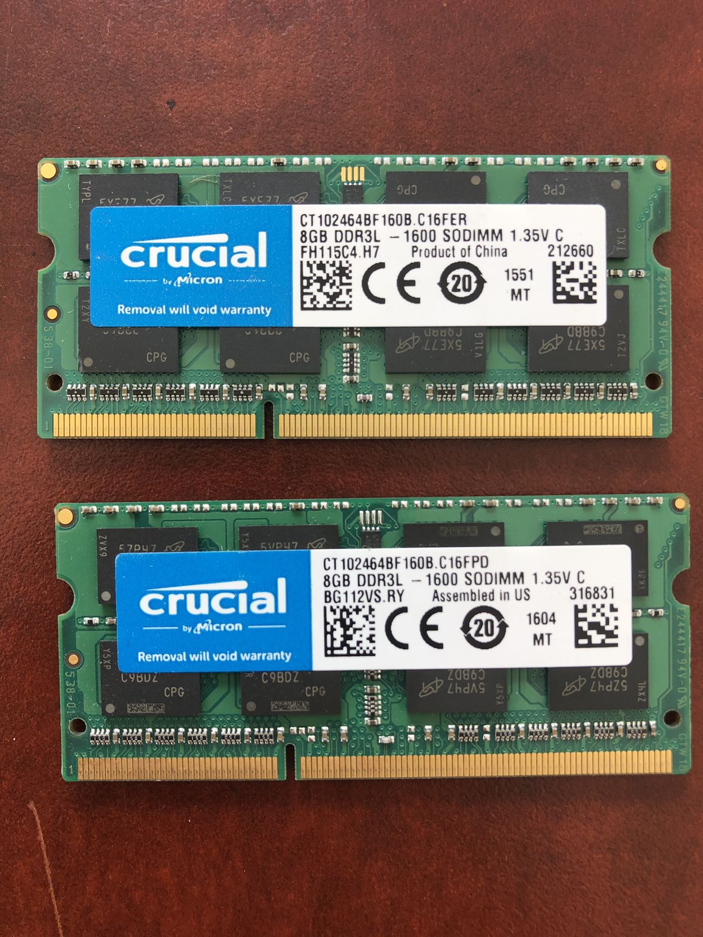 Crucial 8GB Single DDR3/DDR3L 1600 MT/S (PC3-12800) Unbuffered SODIMM 204-Pin Memory - CT102464BF160B