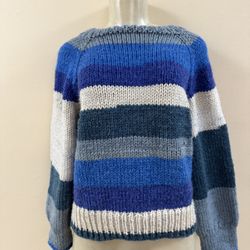 Handmade Striped Blue, White and Gray Women's Sweater Size Small/Medium EUC
