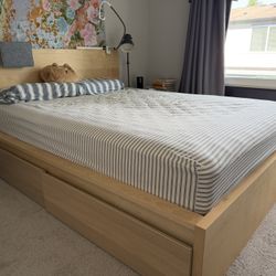 IKEA MALM Queen Storage Bed + Beautyrest Platinum Amberlyn Extra Firm Mattress