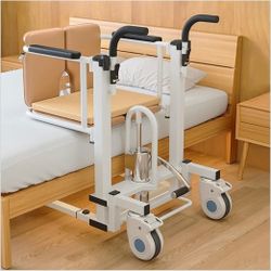  Transfer Chair for Elderly and Disabled, 380 lb Bearing Transfer Lift Wheelchair with Commode, 180° Split Seat Transfer from Bed to Shower/Toilet