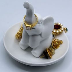 Dalax-Elephant Ring Holder Tray Decorative Jewelry Holder, Trinket Tray/Dish, Wedding Ring, Engagement Ring Holder, Rings Earrings Necklace Organizer 