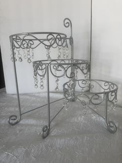 Elegant 3 Tier Silver Metal-Chandelier Buffet Server 