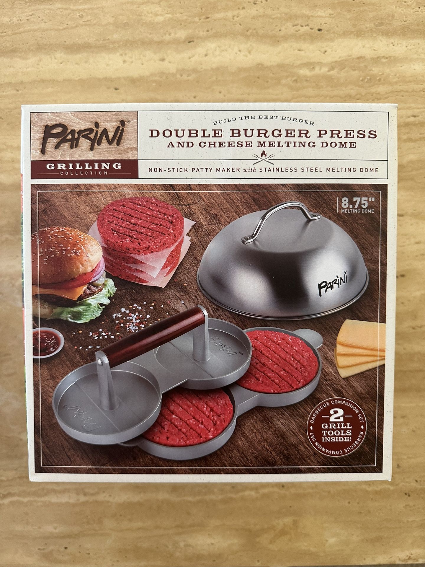 New Parini Double Burger Press And Cheese Melting Dome