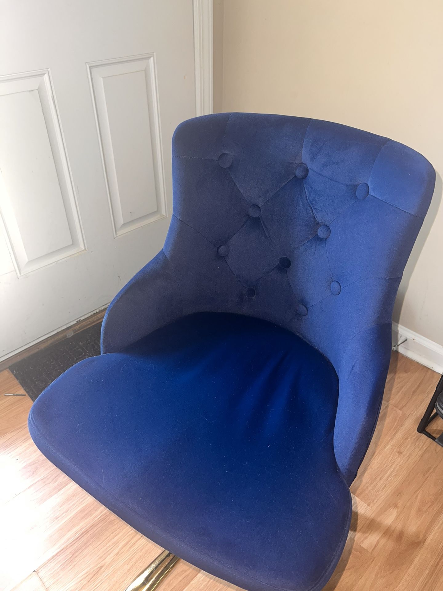 Royal Blue Velvet Swivel Office Chair with Gold Base