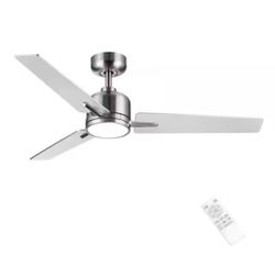 48 in. Brushed Nickel Reversible Quiet DC Motor Downrod Mount Standard Fan with Remote Control Dimmable 6 Wind Speed