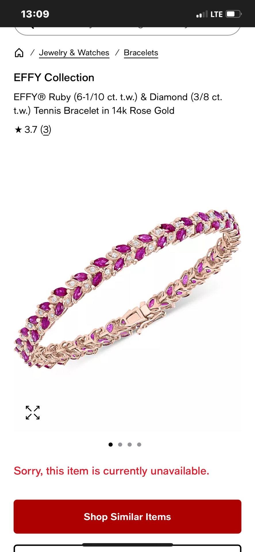 EFFY® Ruby (6-1/10 ct. t.w.) & Diamond (3/8 ct. t.w.) Tennis Bracelet in 14k Rose Gold