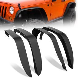 Off-Road Front & Rear Fender Flares Kit Compatible with 2007-2018 Jeep Wrangler JK JKU Unlimited 4 PCS Off-Road Heavy Duty Steel Durable Wheel Fenders