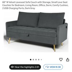 Gray Velvet Love Seat With Storage 