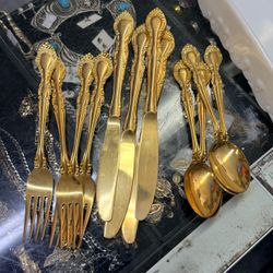 Gold-Tone Ornate Flatware Set
