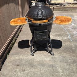 22 in. Kamado S-Series Ceramic Charcoal Grill in Black with Cover, Cart, Side Shelves, Two Cooking Grates and Ash Drawer