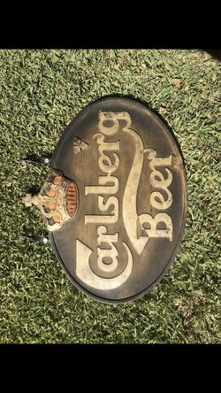 Hanging double sided beer sign. Simulated wood $30