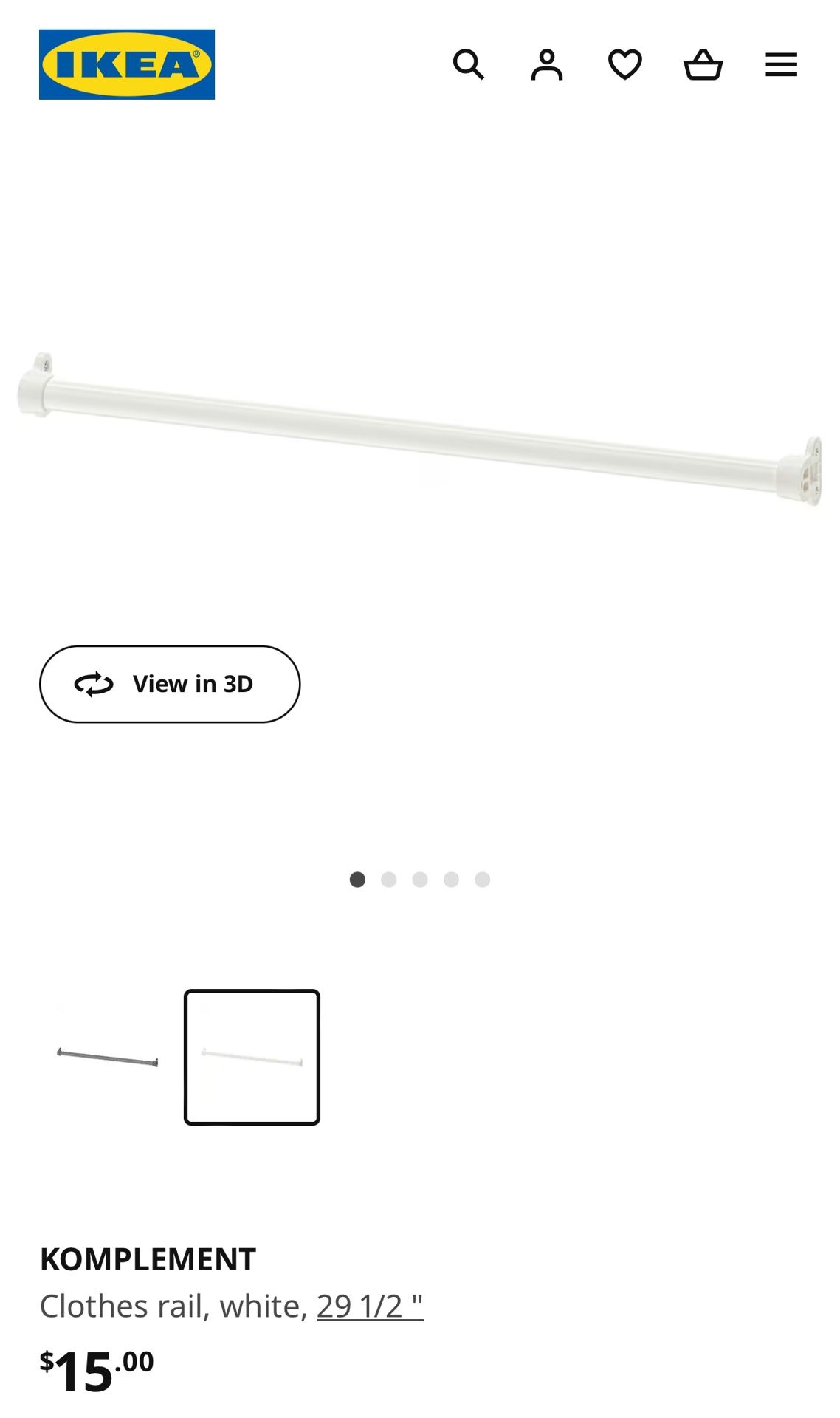 IKEA komplement pax wardrobe clothes rail, White Closet Rod Hanging Storage Organizer