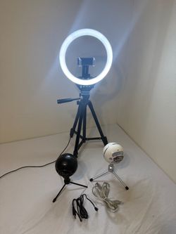 Content Creator Setup – Ring Light Tripod + 2 Blue Snowball USB Microphones