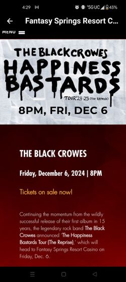 Black Crowes Friday 12/06/24