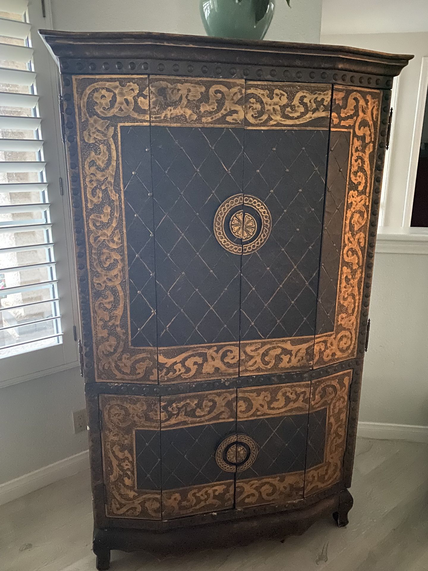 Antique Decorative Copper With Inlay media/storage Cabinet
