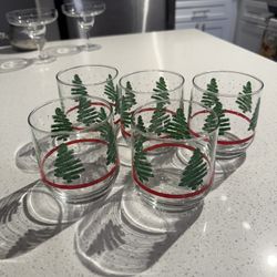 Libbey low ball cocktail Christmas tree  glasses set of 5