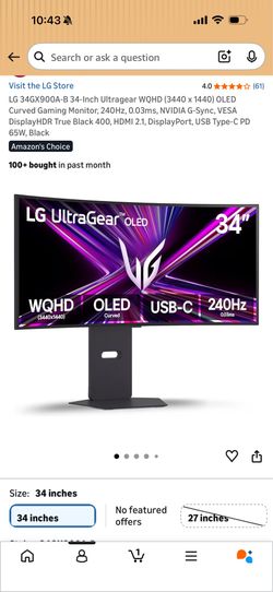 LG curve monitor 240z 1440p