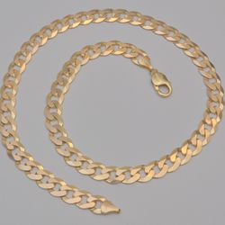 10K Solid Yellow Gold Flat Curb Cuban Chain Link Necklace 22 in 10.4mm 58.4gr