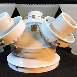 Light for Ceiling Fan 3-LIGHT FIXTURE (WHITE), with GLASS FROSTED BELL SHAPED GLOBES