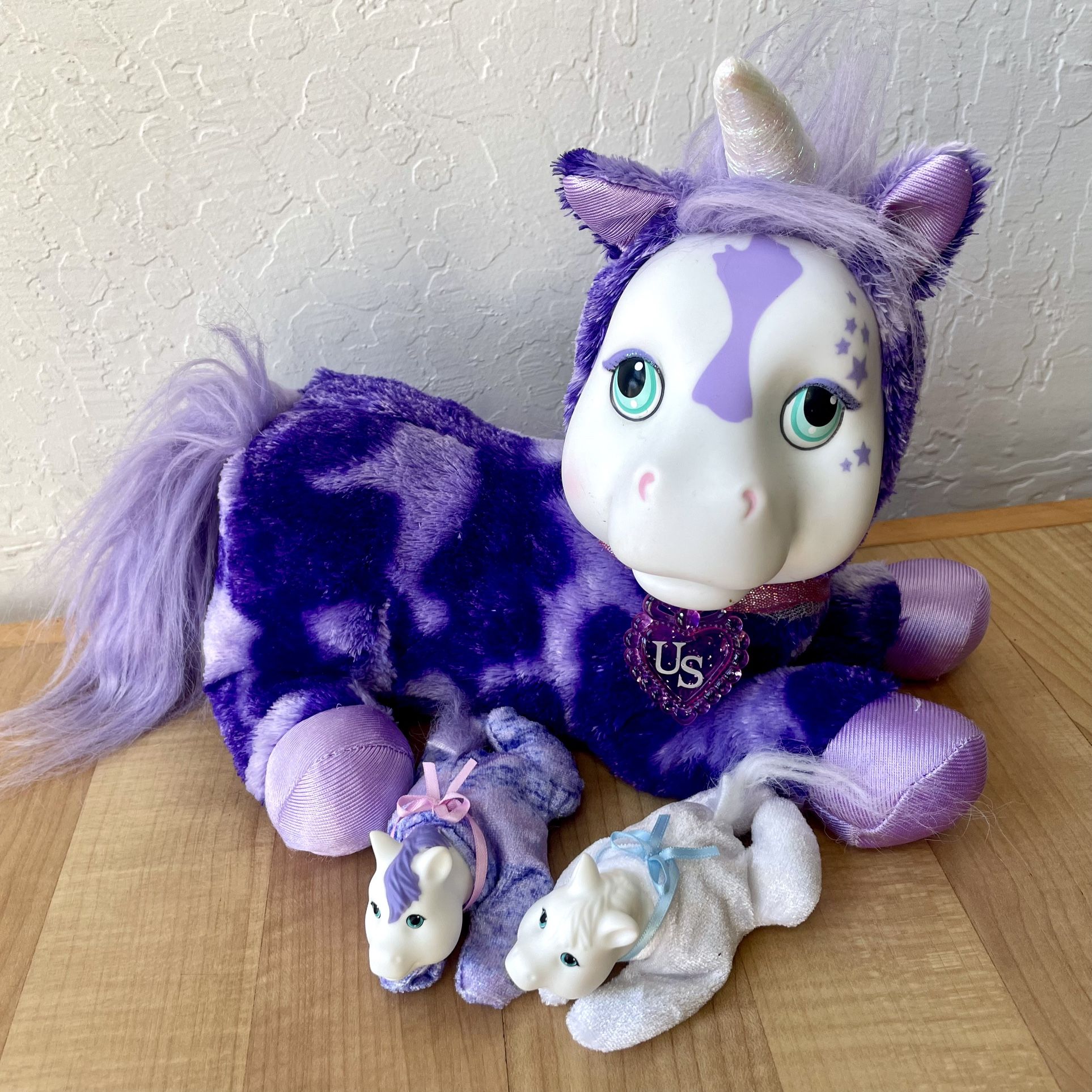2018 Just Play Unicorn Surprise Plush Toy - Purple With 2 Pony Plushes