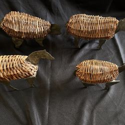 Vintage wicker & metal farm animals