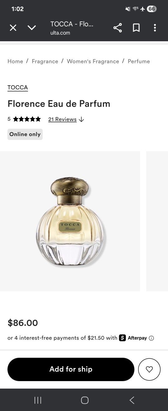 Authentic TOCCA FLORENCE parfume