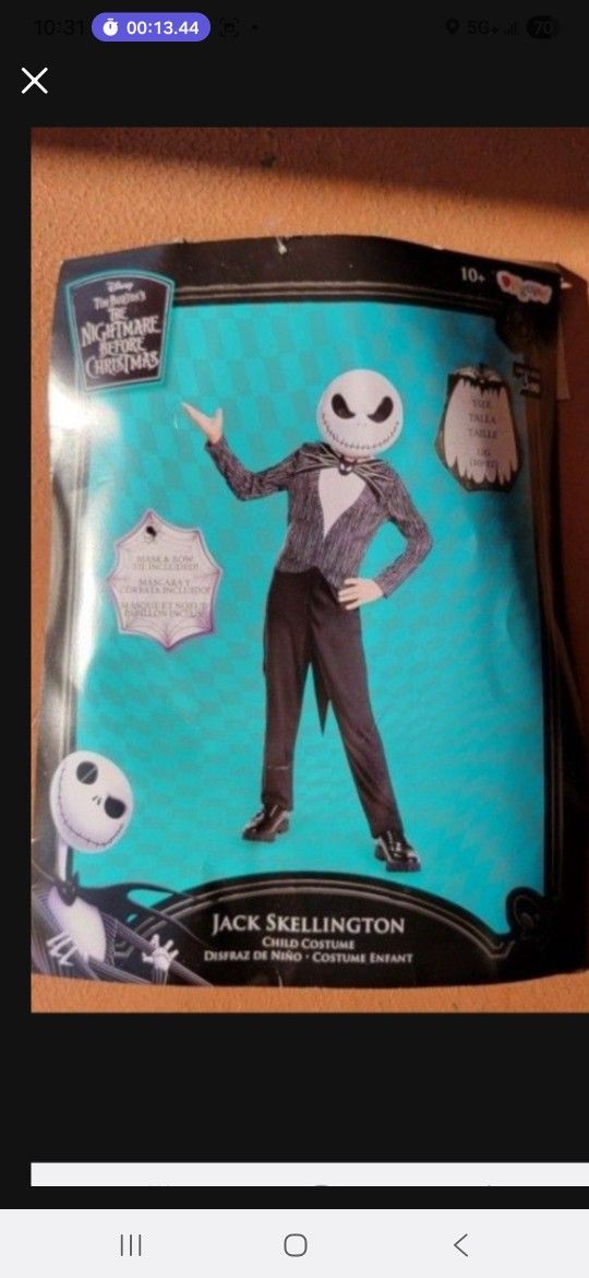Jack Skellington Child Costume MEDIUM or LARGE 