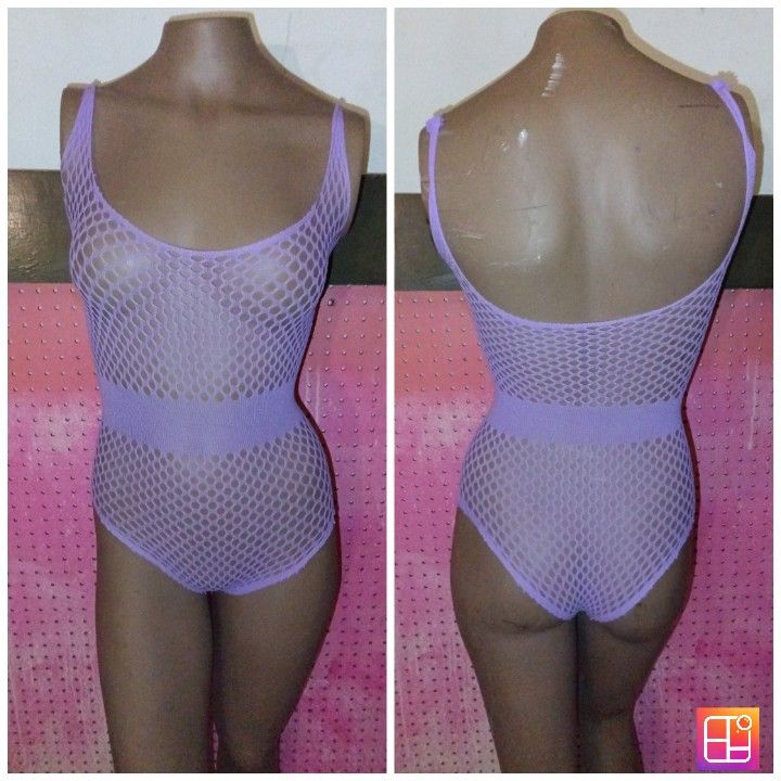 One Piece Lingerie Dancewear Fishnet Purple Stretchy Bikini Cut Bodysuit