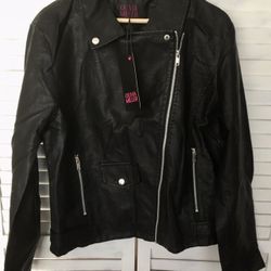 Black Leather Motorcycle Jacket, 1X 