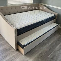 Twin Twin Beige Daybed With Ortho Mattress Included!!