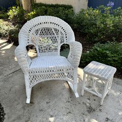 Vintage Wicker Rocking Chair & Side Table Set 