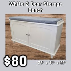 NEW White Double Sliding Door Padded Seat Storage Bench: Njft