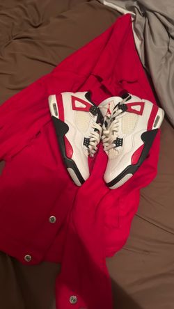 Jordan 4s And Fashion Nova Red Jean Jacket All Together For 50 Size 9.5