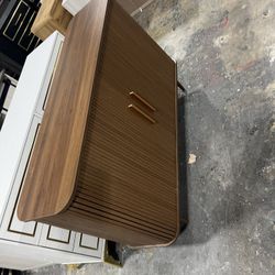 47" Sideboard Buffer Cabinet with Fluted Slide Doors, Tambour Storage Cabinet with Adjustable Shelves, Credenza Console Mid Century Cabinets for Hallw